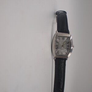 SKC Watch Men 30mm Silver Case Genuine Black Leather Band-
